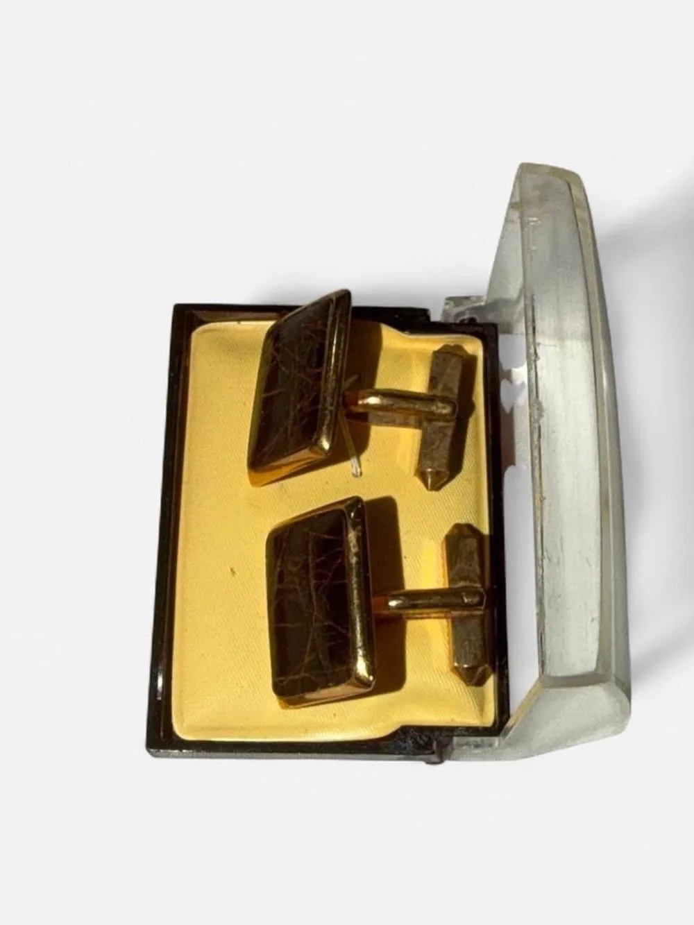 Vintage Classic Brown Leather & Gold Cufflinks